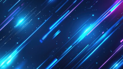 Poster - Blue Neon Lines With Glowing Light Effects Technology Inspired Futuristic Background For Graphic Design Science Cyberspace Computer And Universe Concept