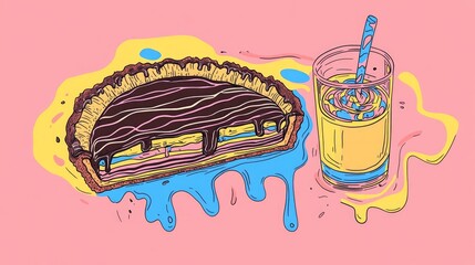 Poster - Chocolate Pie with a Glass of Milk Snack