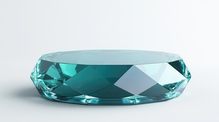 Poster - 3D rendered abstract podium on a white background Gemstone pedestal for product display Isolated crystals Empty showcase for promotional mock up Minimalist blue transparent emerald round stage