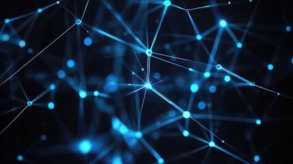 Aufkleber - Abstract Dark Background With Bright Connections Digital Network In Black With Neon Blue Lights Concepts Of Connection Communication Technology Science Education
