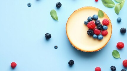 Aufkleber - Cheesecake with Mixed Berries on a Table