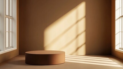 Poster - Brown display pedestal in room with window light background 3D rendering