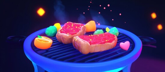Poster - Close Up View Of Meat And Vegetables On The Grill