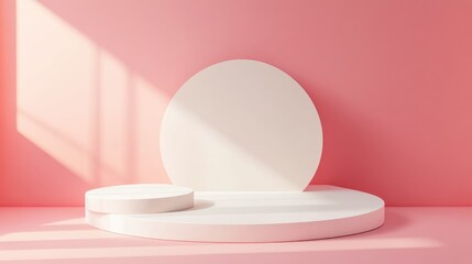 Aufkleber - Abstract geometric shapes with white and pink podiums on a pink background for product display Minimalist concept 3D rendering
