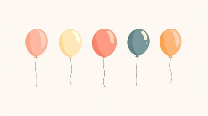 Poster - Collection of vibrant charming balloons against a neutral backdrop A straightforward flat illustration ideal for postcard wedding holiday and website designs