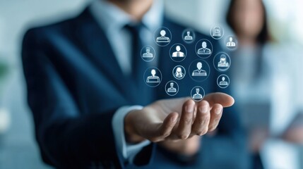 Poster - A business professional displaying digital icons representing networking and connections.