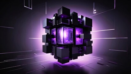 Poster - Abstract technology advanced digital purple cube