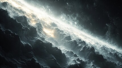 Wall Mural - a breathtaking view of a celestial landscape, with a sliver of bright light illuminating the swirlin