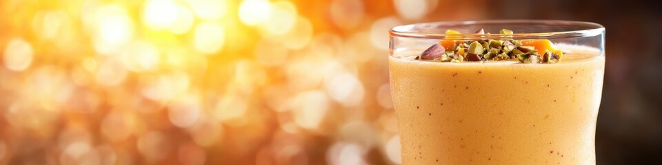 Refreshing Mango Lassi in a Glass with Vibrant Background