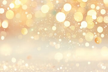 Wall Mural - Warm golden bokeh lights on soft gradient background. Abstract festive atmosphere for holiday, celebration, and greeting card design.