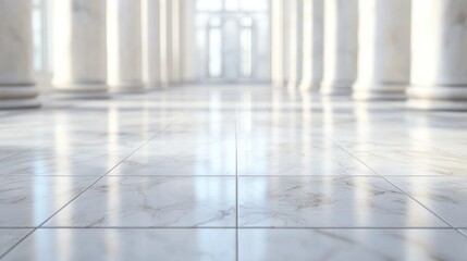 Poster - A spacious interior featuring polished marble floors and classical columns.