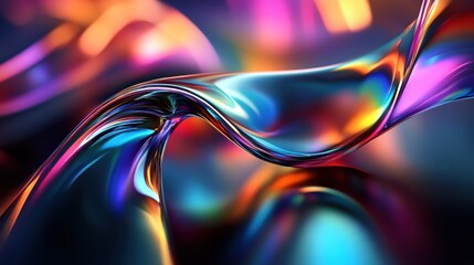 Poster - A vibrant, flowing abstract design with colorful reflections and smooth curves.