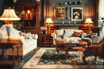 Wall Mural - This living room showcases beautiful furniture arrangements and chic decor, all marked for a special Furniture Sale. Generative AI