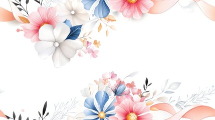 A seamless border pattern with vintage watercolor wildflowers, soft bows, and flowing ribbons, ideal for wallpaper or frames, rendered in a warm, nostalgic cartoon style