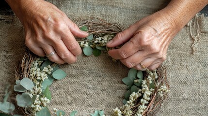 The Hands Crafting a Wreath