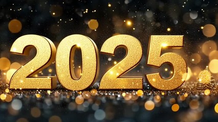 Wall Mural - golden glitter numbers for the year 2025 are sparkling on a blurred background with gold bokeh, crea