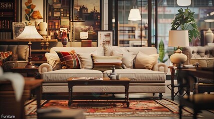 Aufkleber - a chic living room features sophisticated furniture and decor, all offered at attractive prices duri