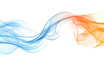 Blue and orange smooth smoke wave isolated on white