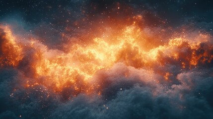 Wall Mural - abstract fiery clouds in a starry night sky, with shades of red, orange, and yellow.