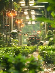 Aufkleber - Drones and robots equipped with sensors are actively monitoring and optimizing crop health in a futuristic agricultural setting. Generative AI