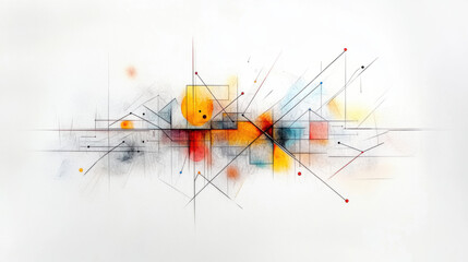 Poster - Abstract geometric shapes and lines create vibrant composition filled with colors like red, yellow, and blue, evoking sense of movement and complexity
