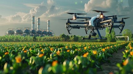 Aufkleber - Drones and sensors work together to optimize crop health on a modern, high-tech farm using artificial intelligence solutions. Generative AI