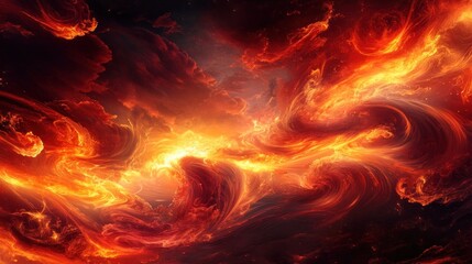 Poster - A vibrant cosmic scene with swirling flames and clouds, evoking a sense of wonder.
