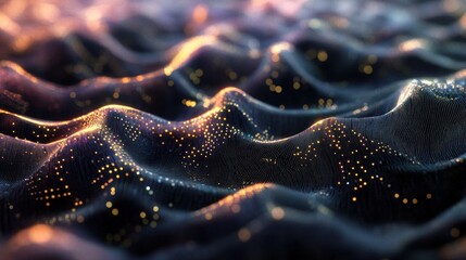 Poster - Abstract representation of flowing waves with illuminated particles, suggesting movement and depth.