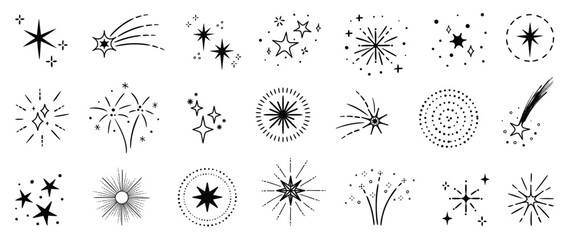 Wall Mural - Set of cute sparkle doodle element vector. Hand drawn doodle collection of different sparkle, firework, starburst. Illustration design for print, cartoon, card, decoration, sticker, icon.