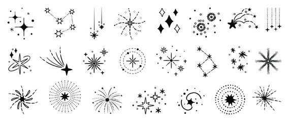 Wall Mural - Set of cute sparkle doodle element vector. Hand drawn doodle collection of different sparkle, firework, starburst. Illustration design for print, cartoon, card, decoration, sticker, icon.