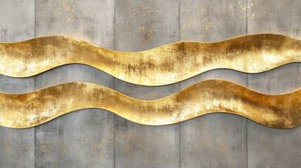 Aufkleber - Abstract artwork featuring shimmering gold wavy lines on a textured concrete backdrop ideal for wallpaper and mural applications