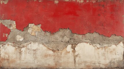 Aufkleber - Artwork featuring a red damaged wall with a plaster concrete effect resembling stucco