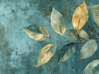 Aufkleber - Artwork featuring contemporary leaves on a green background suitable for murals or wallpaper in interior design