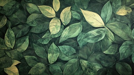 Poster - Artwork featuring a mural of green leaves designed for wallpaper