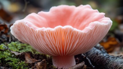 Poster - Close up of a pink burn cup mushroom in a natural setting