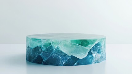 Aufkleber - 3D render of an abstract podium on a white background Pedestal made of gemstones for displaying products Isolated crystals Empty showcase for promotional mockup Minimalist round stage in blue tran