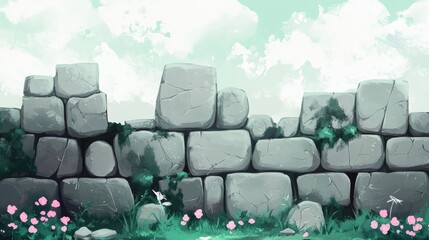 Aufkleber - Ancient Stone Wall Featuring Grey Blocks