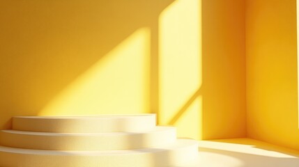 Poster - Abstract yellow backdrop featuring a geometric podium for product display Minimalist design 3D rendering