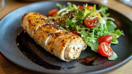 Poster - Chicken Roll Accompanied by Salad Prepared by Chef