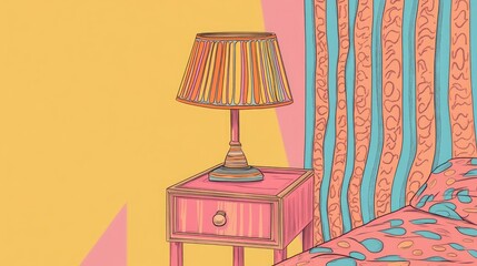 Aufkleber - Bedside Table with Lamp in Cozy Interior