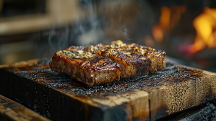 Poster - Charcoal Grilled Pork Neck on Wood