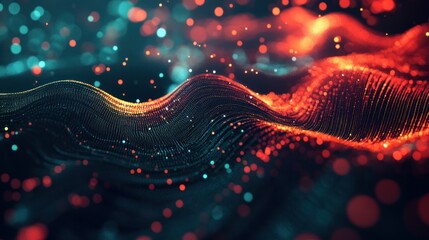 Poster - Abstract Red and Blue Digital Wave with Bokeh Lights