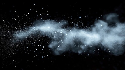 Aufkleber - 3D visualization of dynamic white dust particles creating a bokeh effect against a dark backdrop