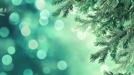 Poster - Close Up Of Conifer Cypress Foliage With Sunny Emerald Green Abstract Bokeh Background Idea For A Natural Healthy Garland Banner With Copy Space Ai Generative