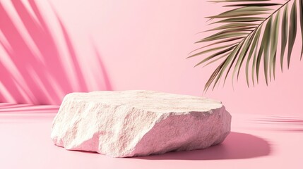 Aufkleber - 3D podium designed for showcasing packaging and cosmetics The scene features a rock stand with a palm shadow creating a natural and realistic pedestal 3D rendering and illustration