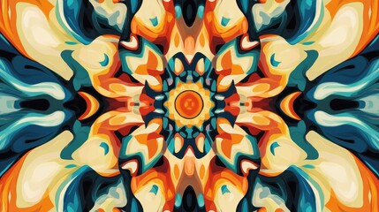 Aufkleber - Abstract kaleidoscope illustration featuring a psychedelic pattern suitable for fabric wallpaper or carpet designs Vivid colors and intricate shapes create a visually captivating look