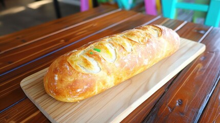 Aufkleber - Artisan sourdough bread with a crusty exterior displayed on a rustic wooden surface Nutritious and wholesome food