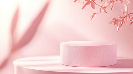 Aufkleber - 3D illustration featuring a pink cylindrical podium for showcasing cosmetic products Mockup design with empty space set against an abstract pastel background in a modern style