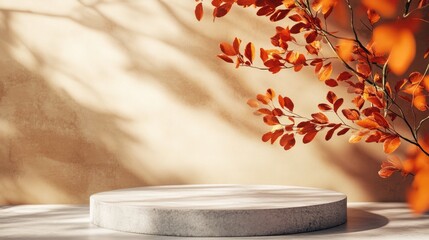 Aufkleber - Autumn themed 3D podium featuring shadow overlay effects for showcasing products 3D rendering