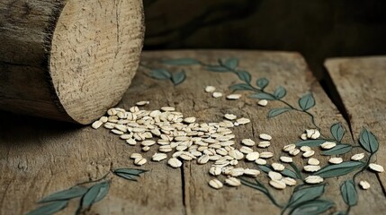 Poster - Close Up of Oat Flakes on a Wooden Surface